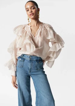 Asymmetrische Bluse mit Rüschen