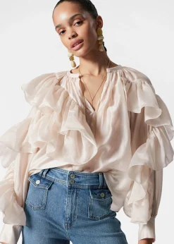 Asymmetrische Bluse mit Rüschen