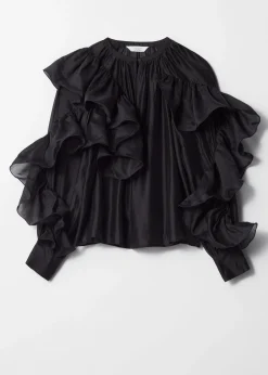 Asymmetrische Bluse mit Rüschen