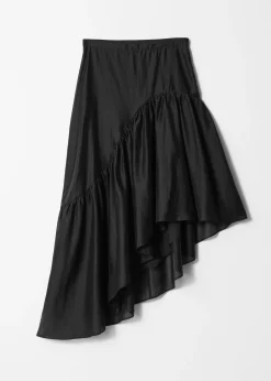 Asymmetrischer Midirock mit Rüschen