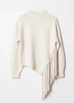Asymmetrischer Pullover mit Fransen