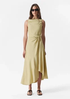 Asymmetrisches Midikleid in Wickeloptik mit Knoten