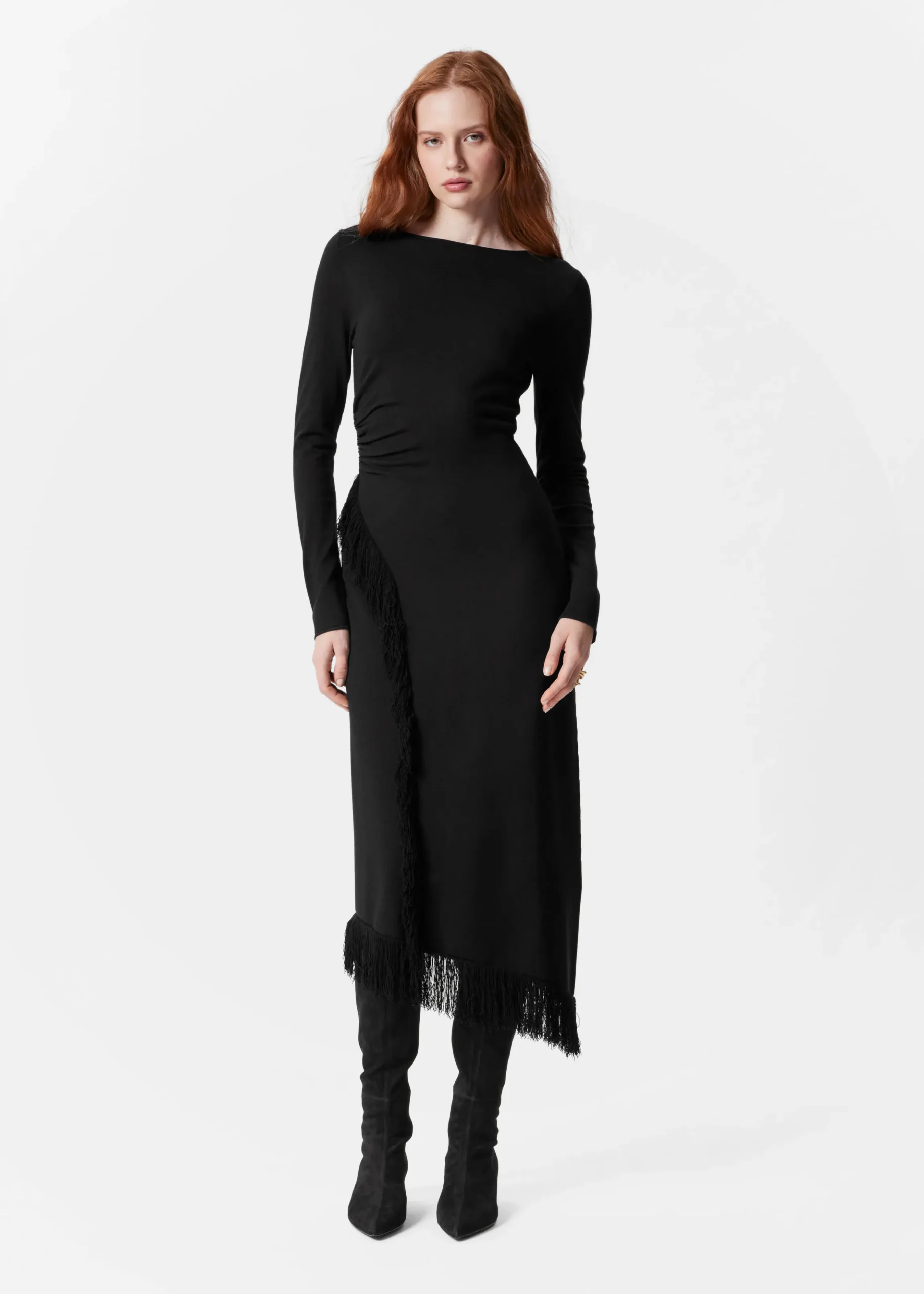 Asymmetrisches Midikleid mit Fransen