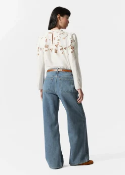 Bestickte Bluse mit Puffärmeln