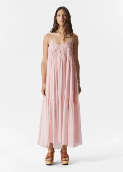Besticktes Maxikleid mit schmalen Trägern