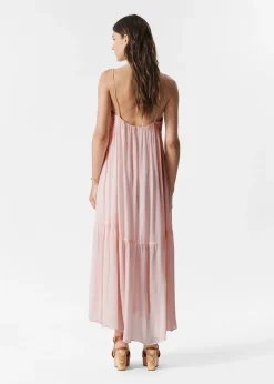 Besticktes Maxikleid mit schmalen Trägern