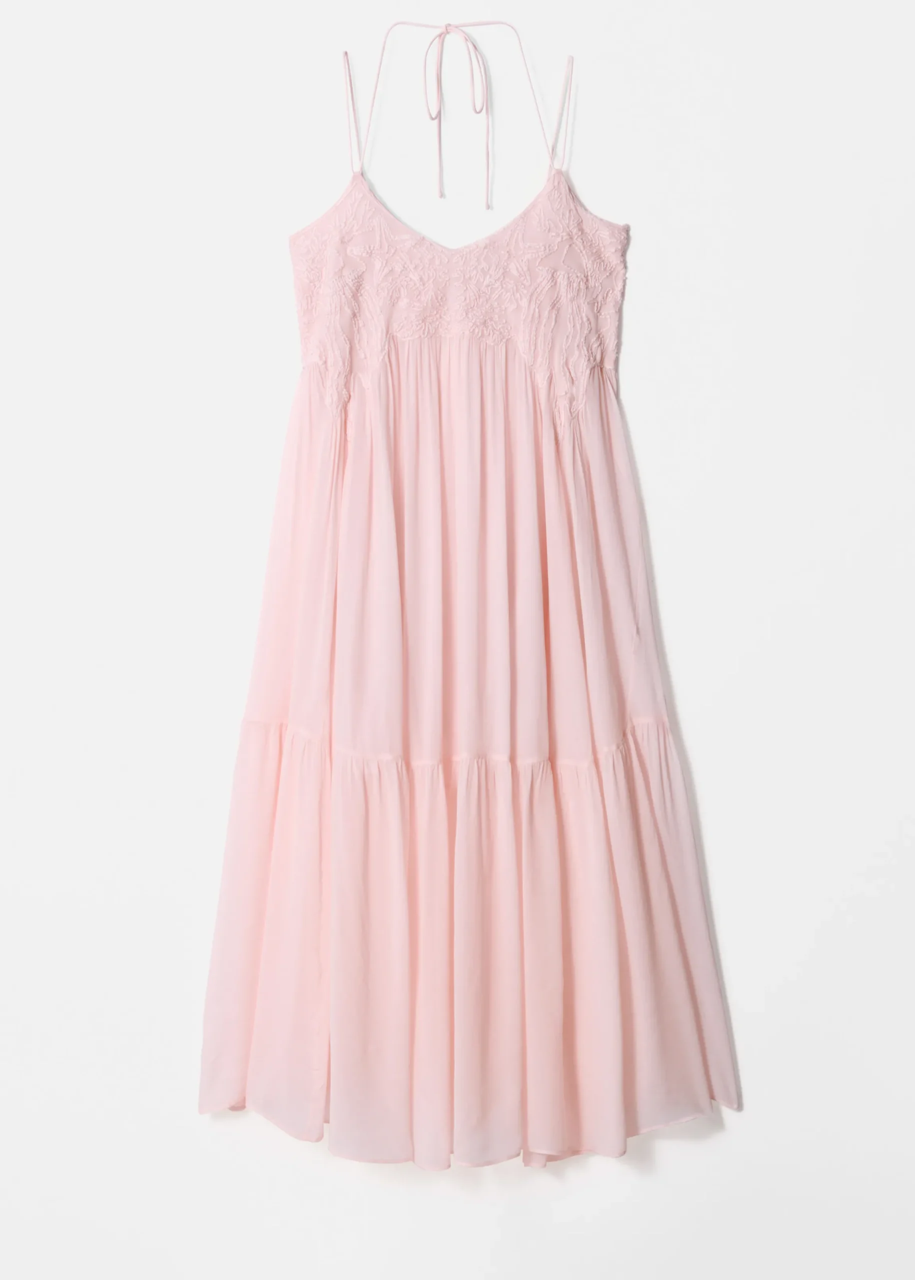Besticktes Maxikleid mit schmalen Trägern