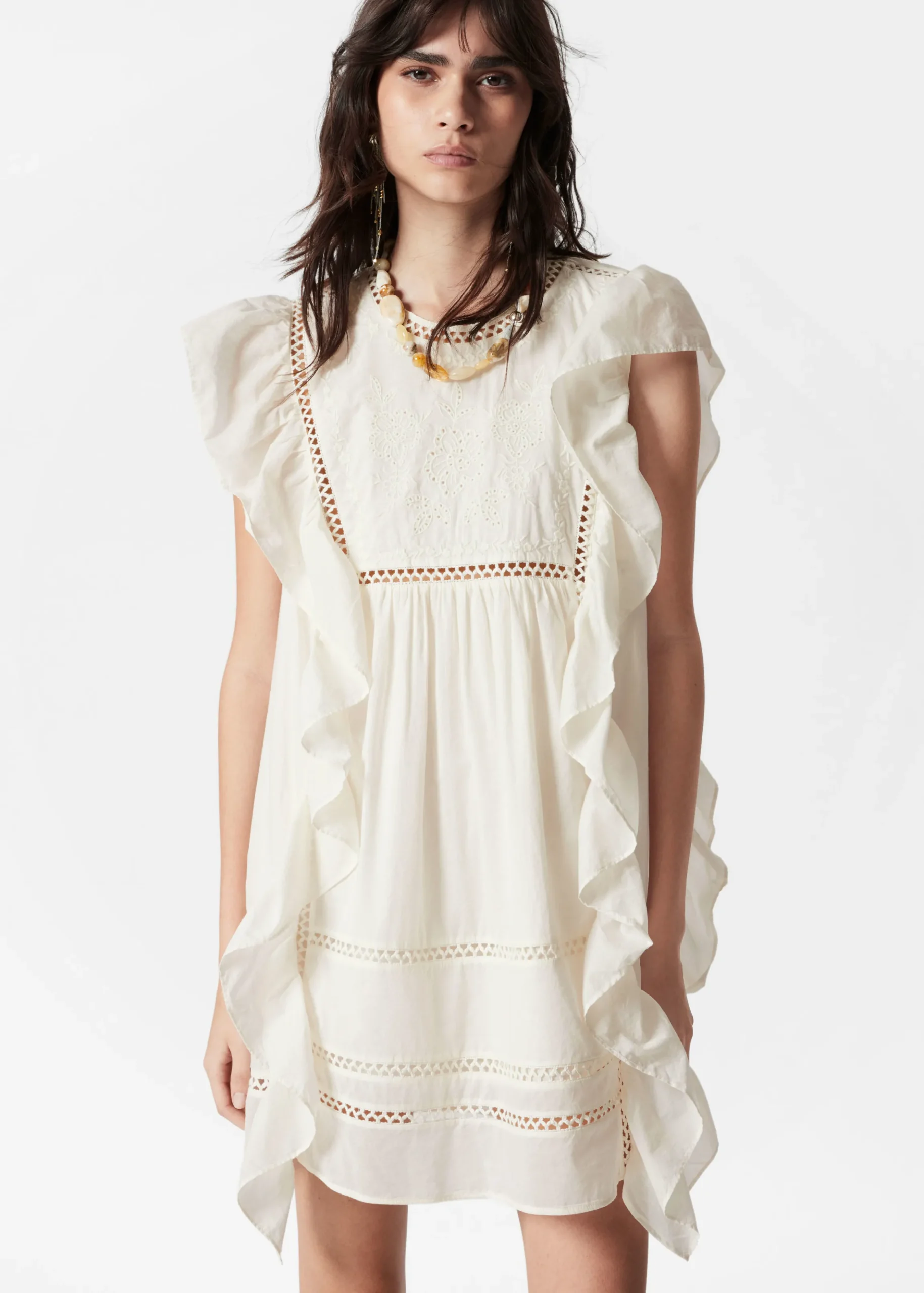 Besticktes Minikleid mit Rüschen