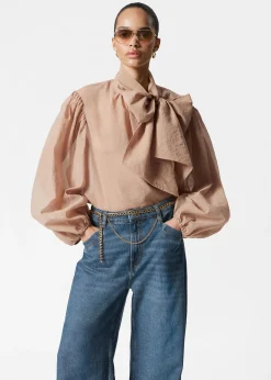 Bluse mit Puffärmeln und Schleifendetail