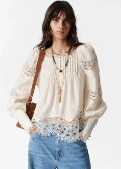 Bluse mit Spitzenbesatz