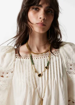 Bluse mit Spitzenbesatz