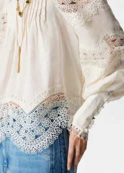 Bluse mit Spitzenbesatz