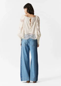 Bluse mit Spitzenbesatz