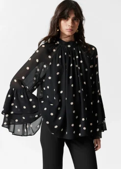 Bluse mit Volants und Stehkragen