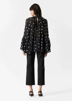 Bluse mit Volants und Stehkragen
