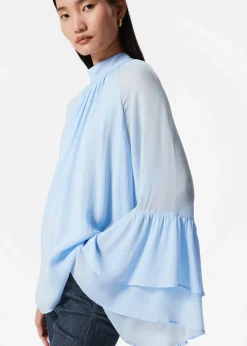 Bluse mit Volants und Stehkragen