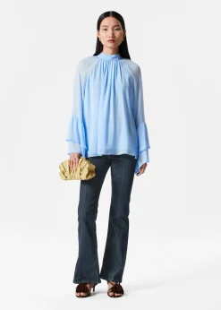 Bluse mit Volants und Stehkragen