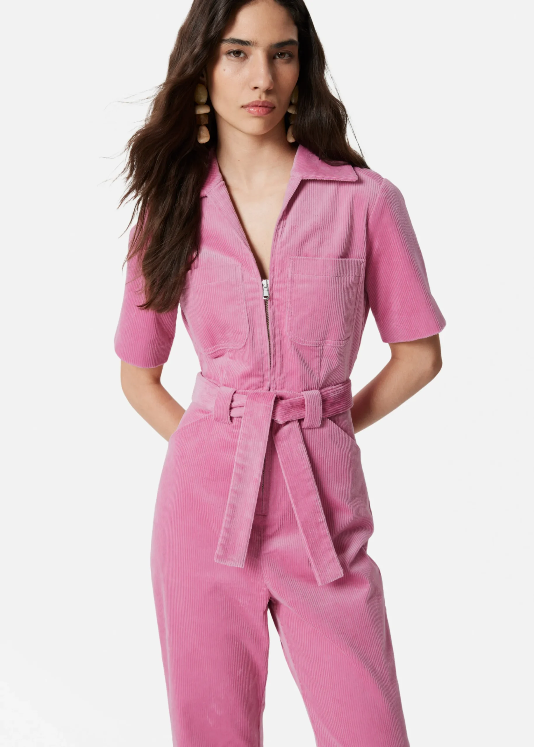 Cord-Jumpsuit mit Gürtel