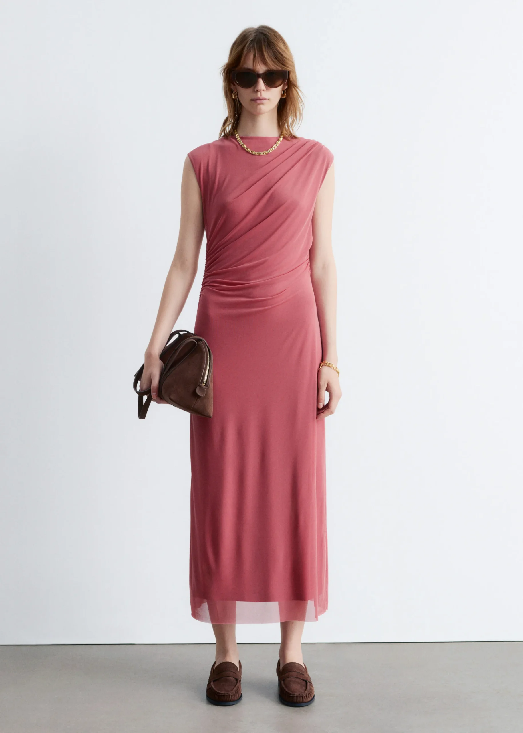 Drapiertes Midikleid ohne Ärmel