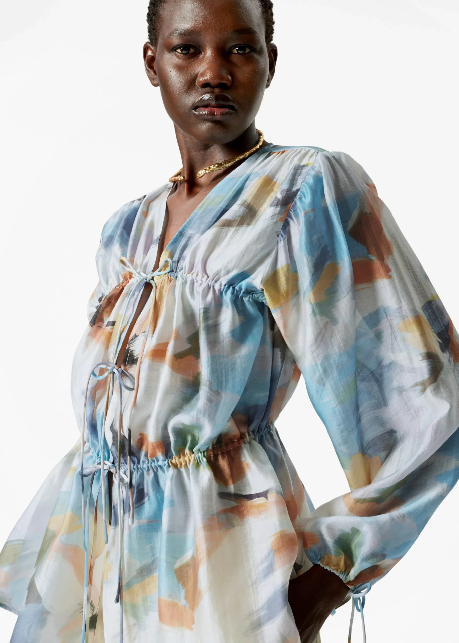 Geraffte Bluse mit Kordelzug