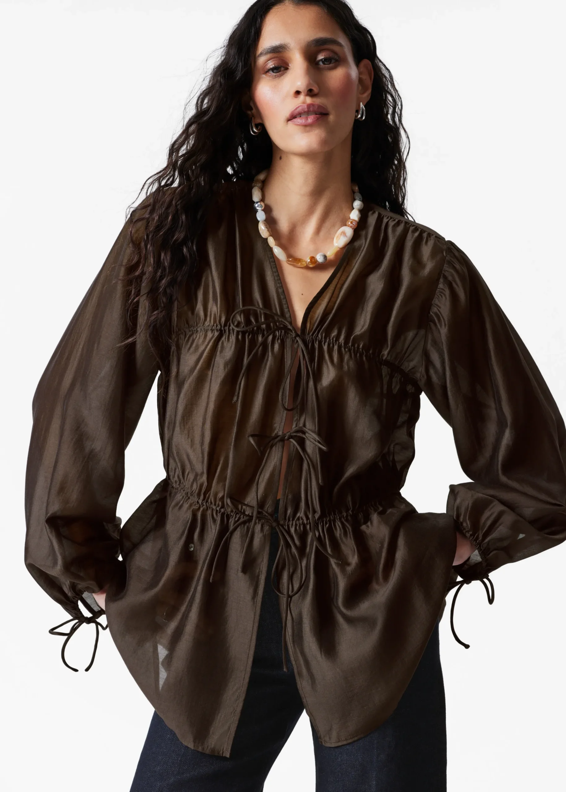 Geraffte Bluse mit Kordelzug
