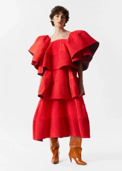 Gerüschtes Jacquard-Midikleid