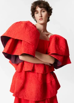 Gerüschtes Jacquard-Midikleid