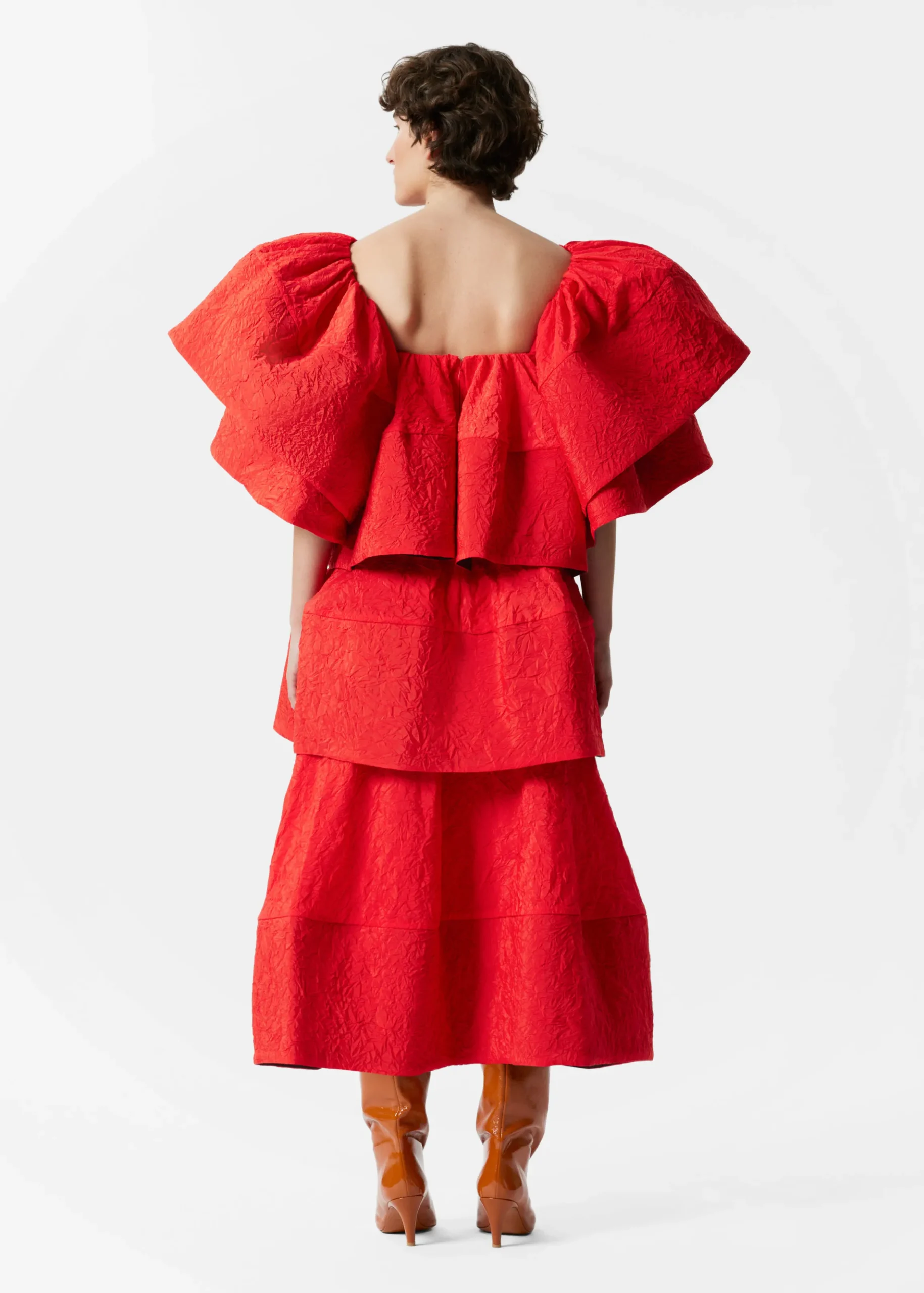Gerüschtes Jacquard-Midikleid