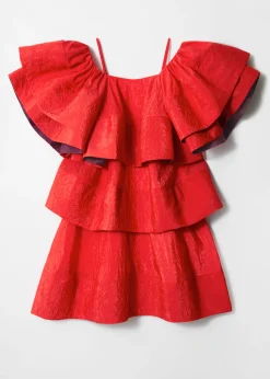 Gerüschtes Jacquard-Midikleid