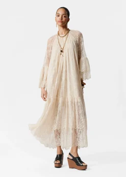 Gerüschtes Maxikleid mit Spitze