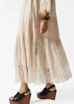 Gerüschtes Maxikleid mit Spitze