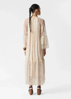 Gerüschtes Maxikleid mit Spitze