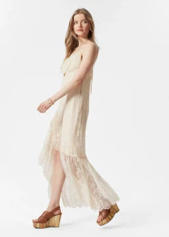 Gerüschtes Midikleid mit Spitze