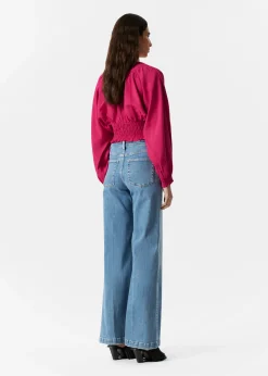 Gesmokte Bluse mit Puffärmeln