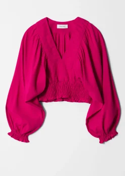 Gesmokte Bluse mit Puffärmeln