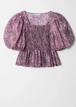 Gesmokte Bluse mit Puffärmeln