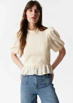 Gesmokte Bluse mit Schößchen