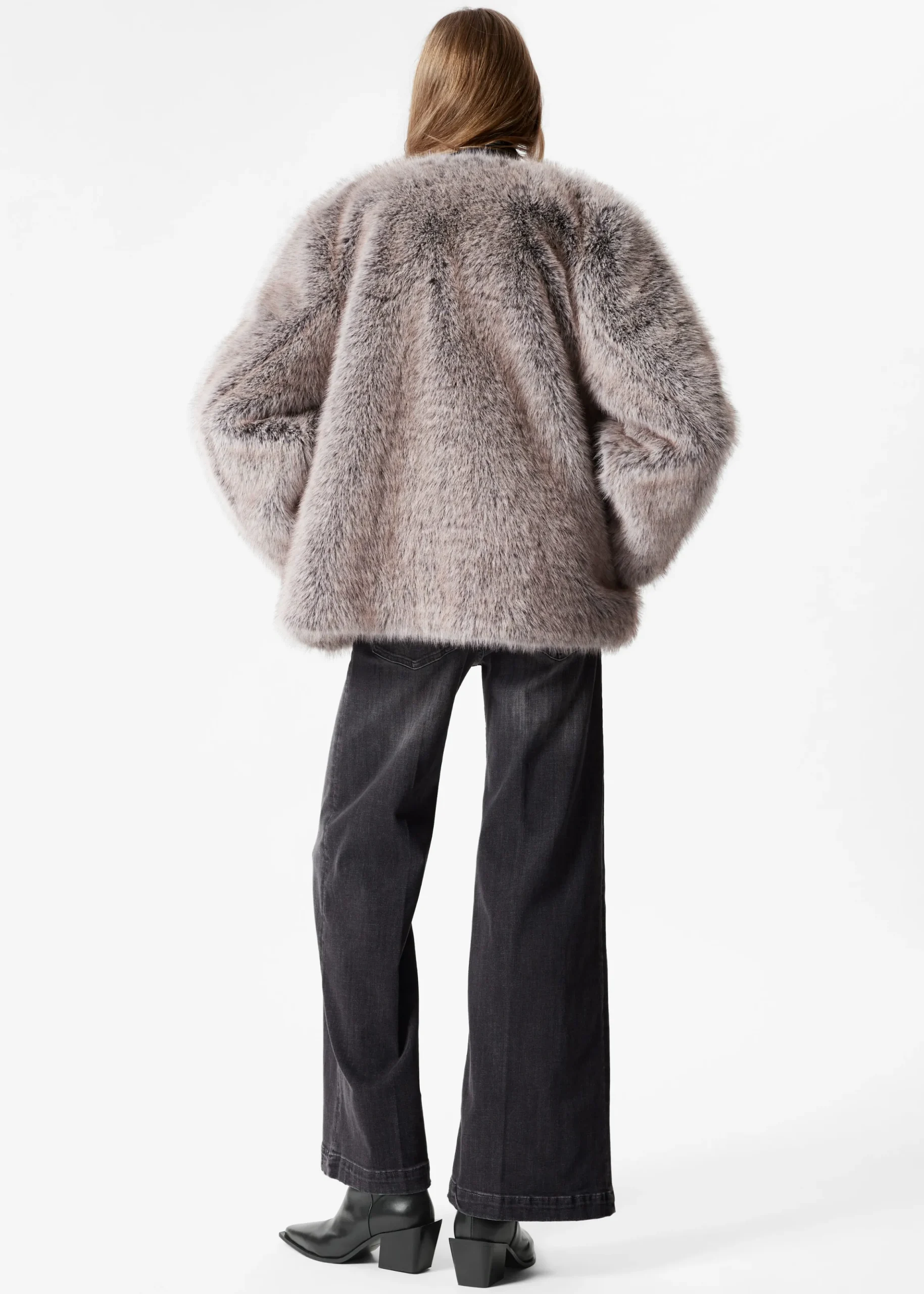 Jacke aus Fellimitat mit Gürtel