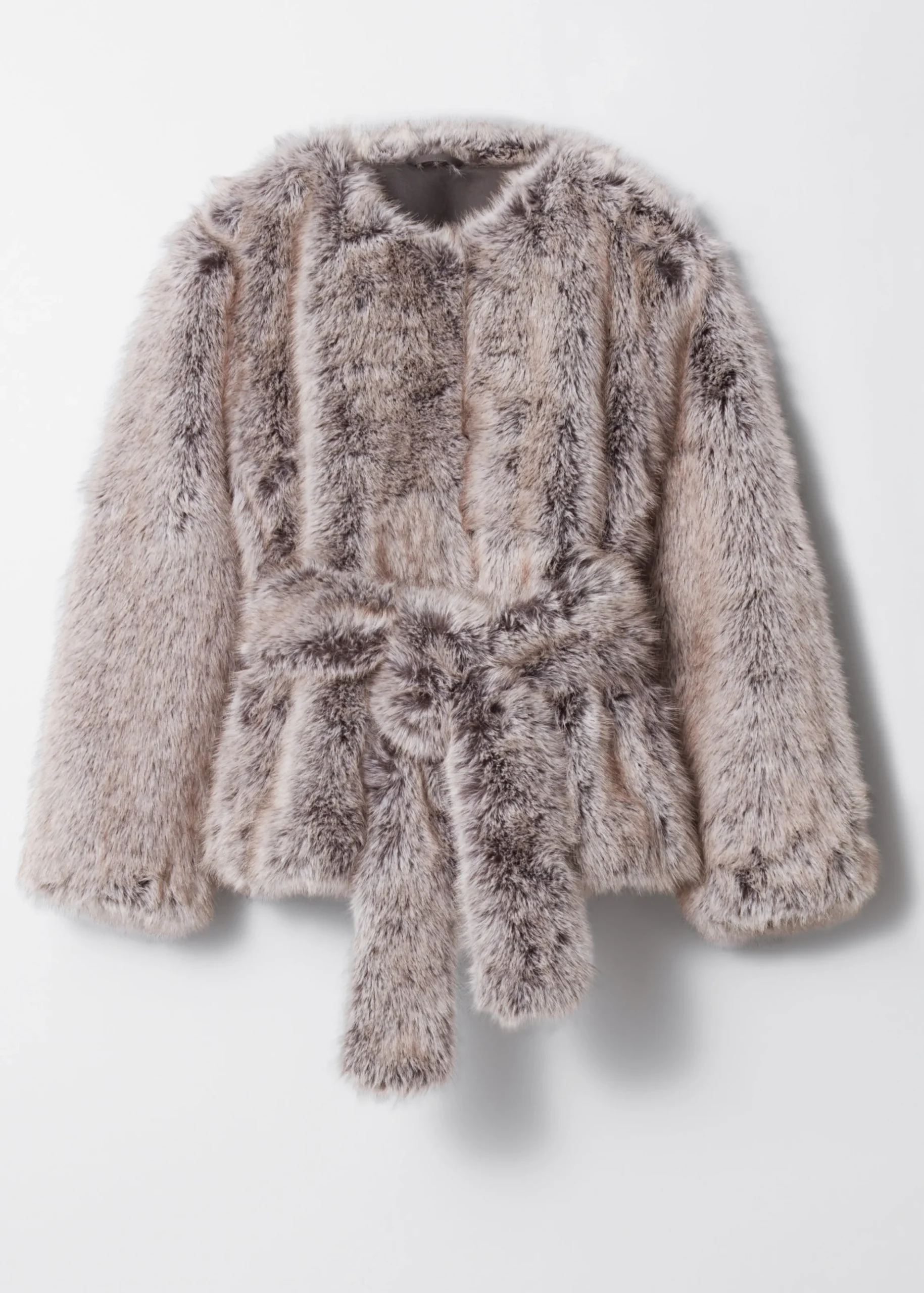Jacke aus Fellimitat mit Gürtel