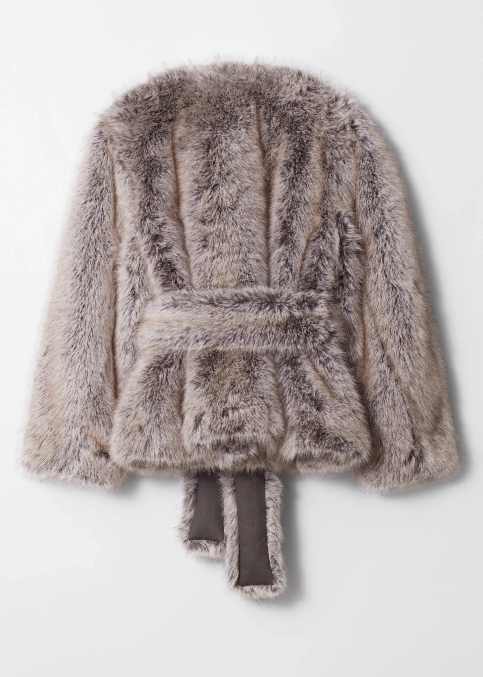 Jacke aus Fellimitat mit Gürtel