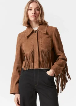 Jacke aus Veloursleder mit Fransen
