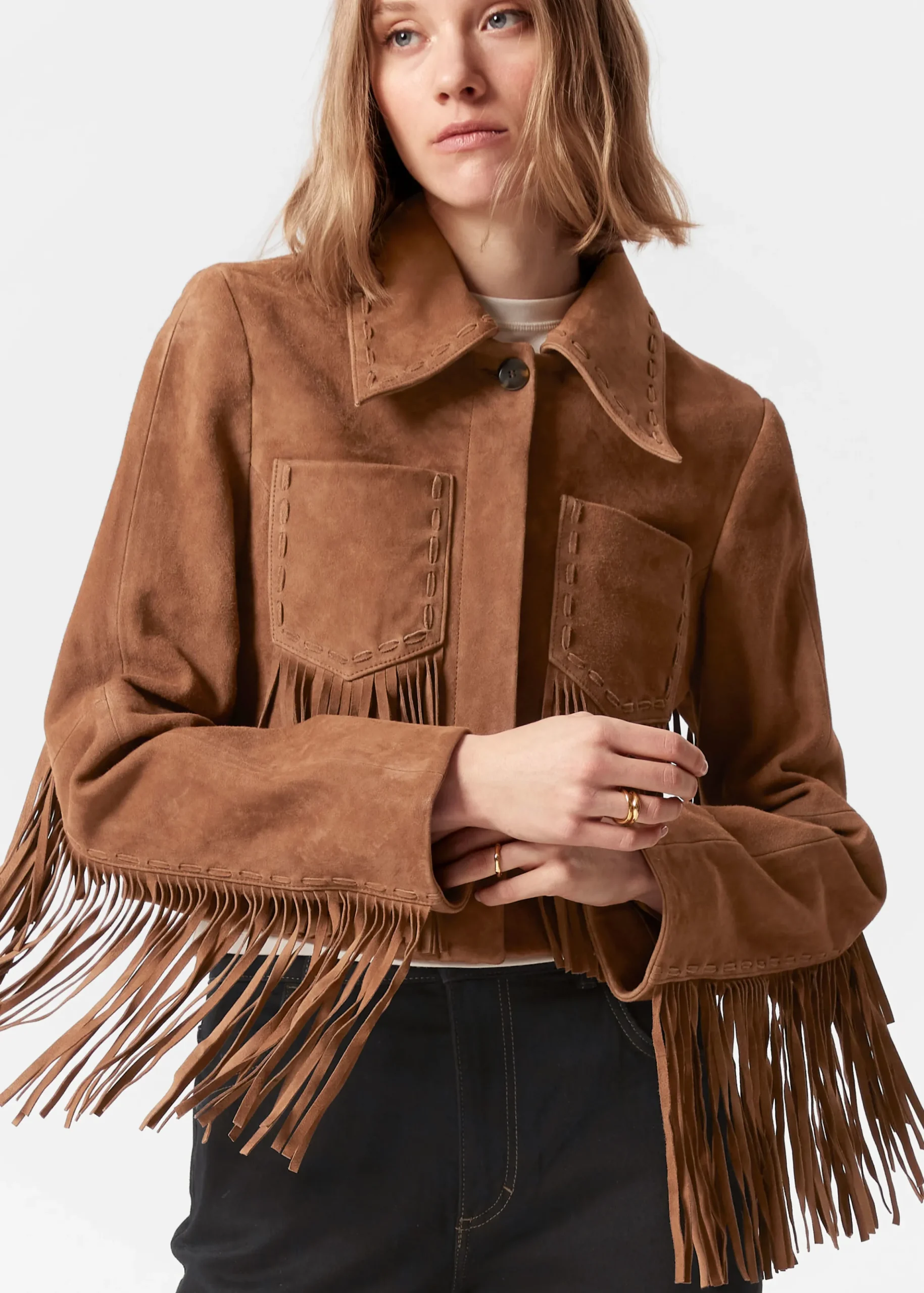 Jacke aus Veloursleder mit Fransen