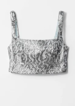 Jacquard-Crop Top in Metallic-Optik