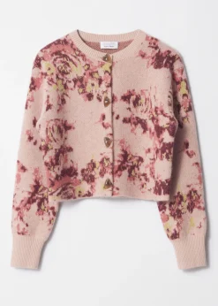 Jacquard-Strickjacke mit Blumenmotiv