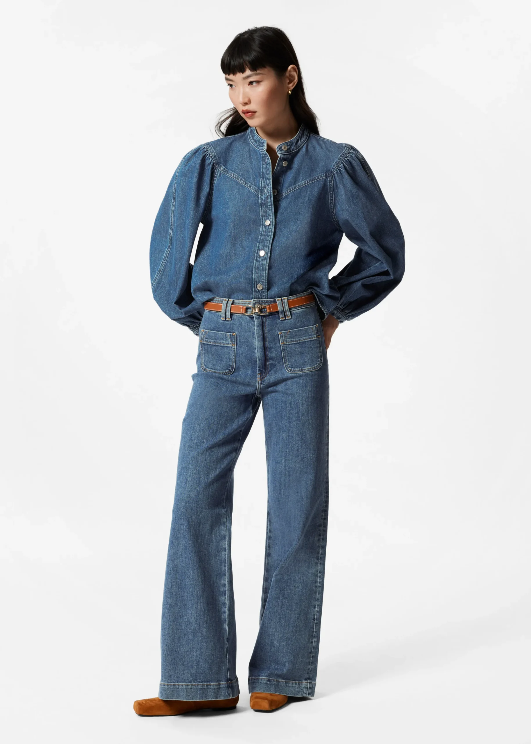 Jeansbluse mit Puffärmeln