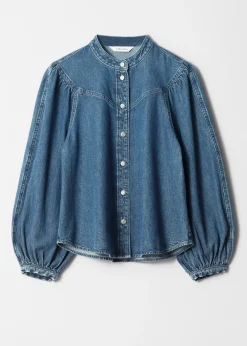 Jeansbluse mit Puffärmeln