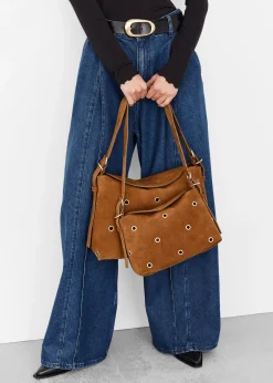 Kleine Tasche aus Veloursleder mit Ösen