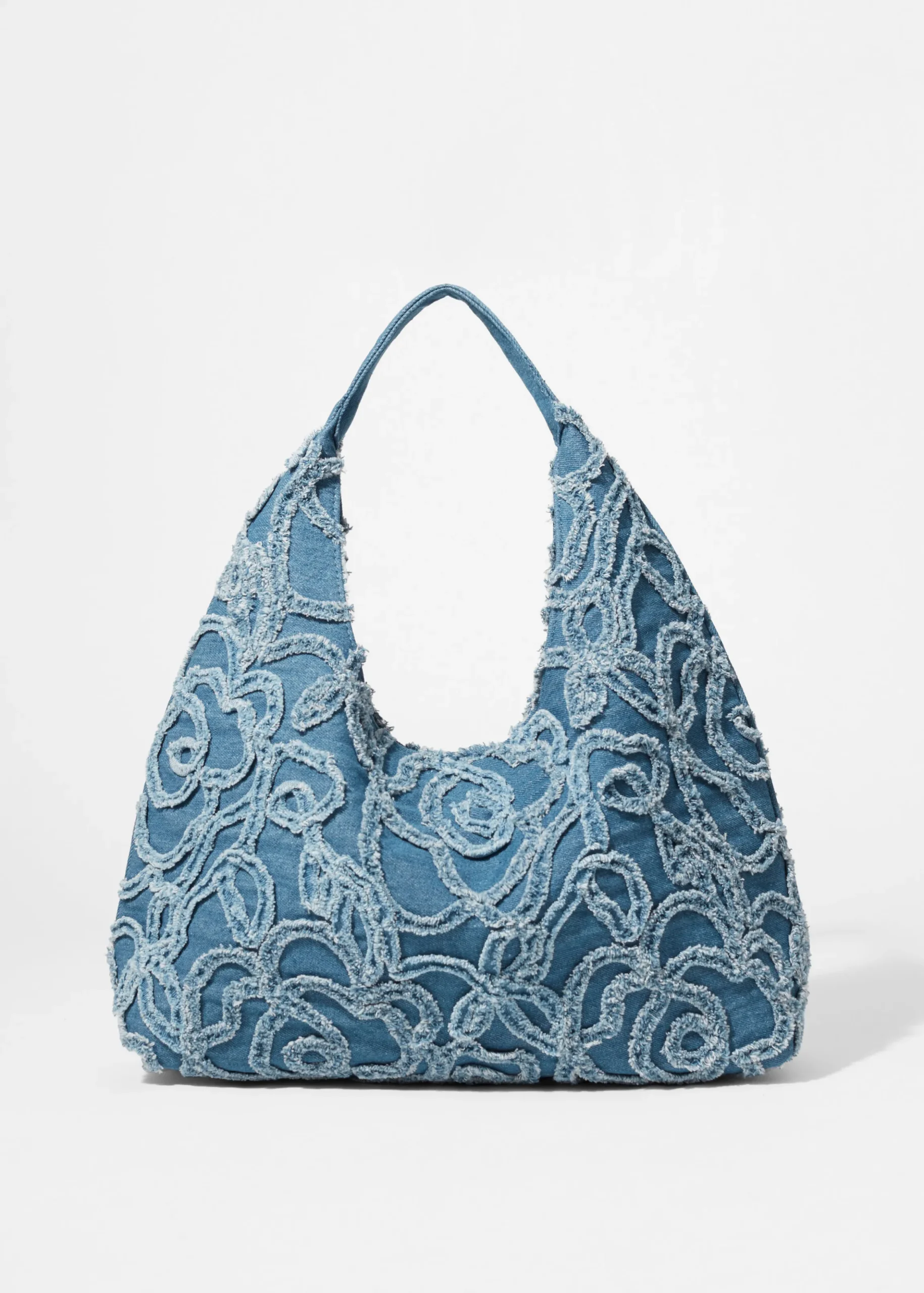 Kleine Tragetasche aus Denim mit Applikationen