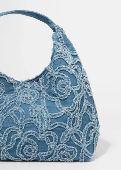 Kleine Tragetasche aus Denim mit Applikationen