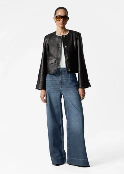 Kragenlose Lederjacke